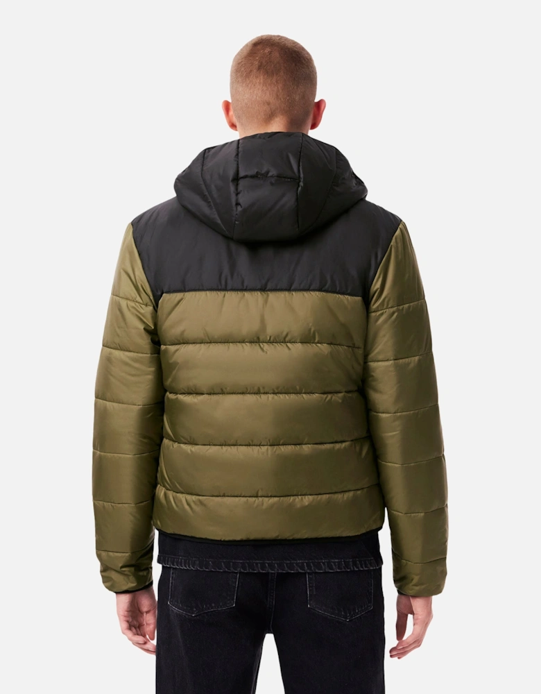 Water-Repellent Quilted Puffer Jacket Khaki Green/Black