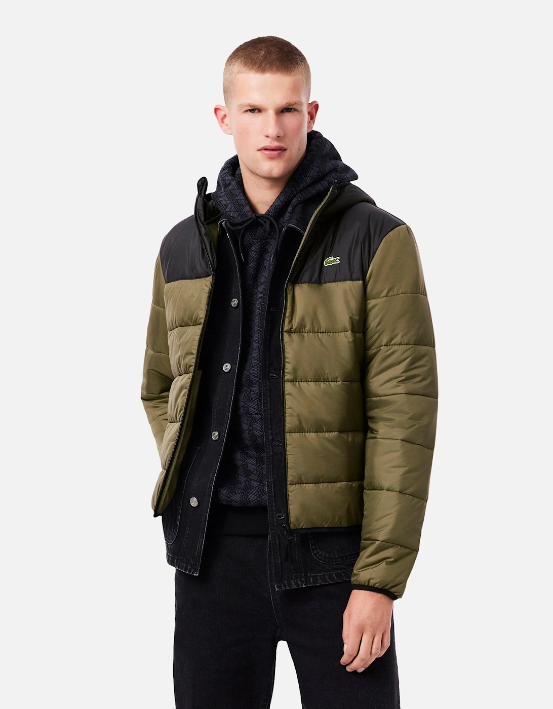 Water-Repellent Quilted Puffer Jacket Khaki Green/Black