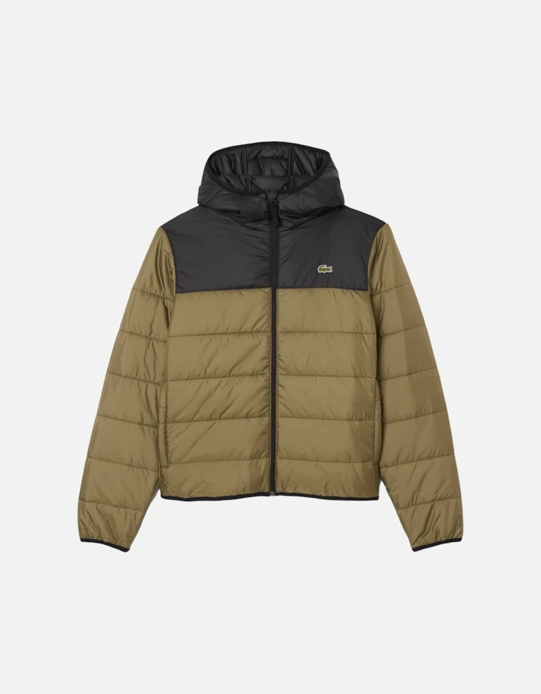 Water-Repellent Quilted Puffer Jacket Khaki Green/Black
