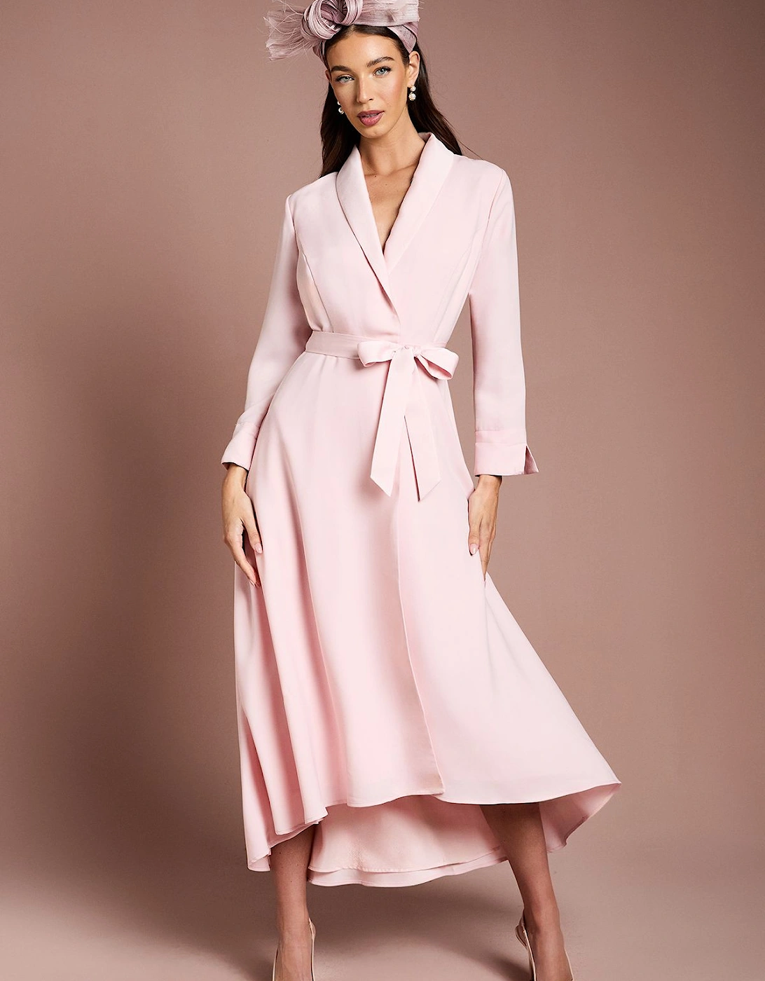 Lisa Tan Collared Satin Belted Wrap Dress, 2 of 1