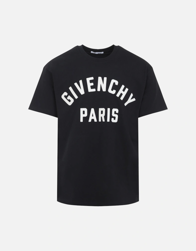 Paris Logo Embroidered T-Shirt in Black