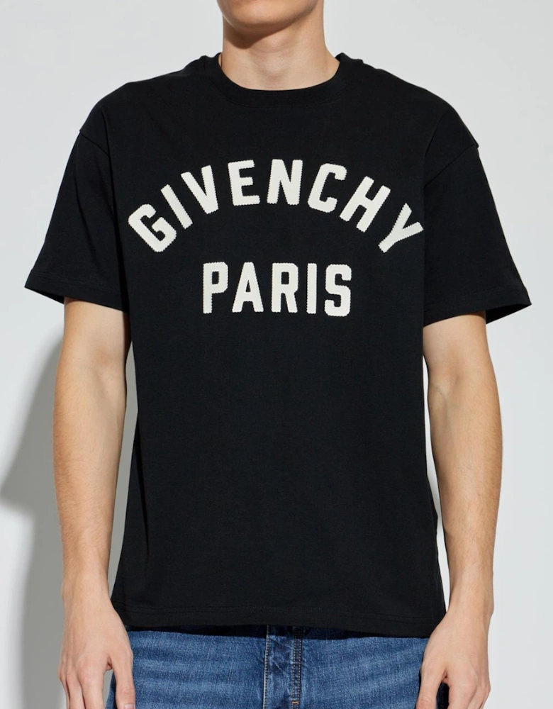 Paris Logo Embroidered T-Shirt in Black