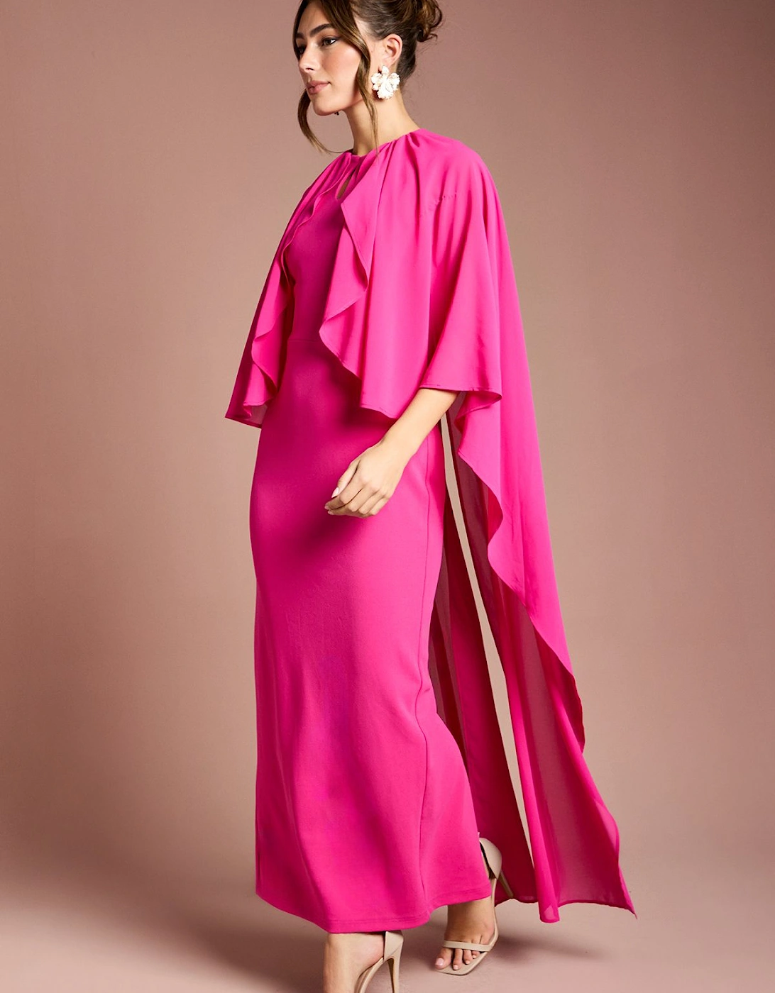 Ruffle Chiffon Cape Crepe Maxi Dress, 2 of 1