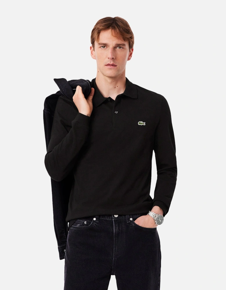 Slim Fit Long Sleeve Polo Shirt Black