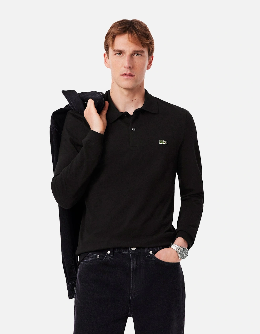 Slim Fit Long Sleeve Polo Shirt Black