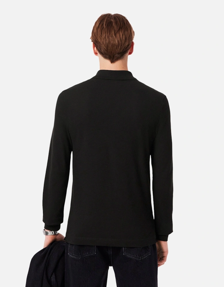 Slim Fit Long Sleeve Polo Shirt Black