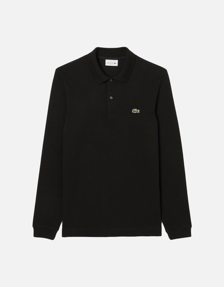 Slim Fit Long Sleeve Polo Shirt Black