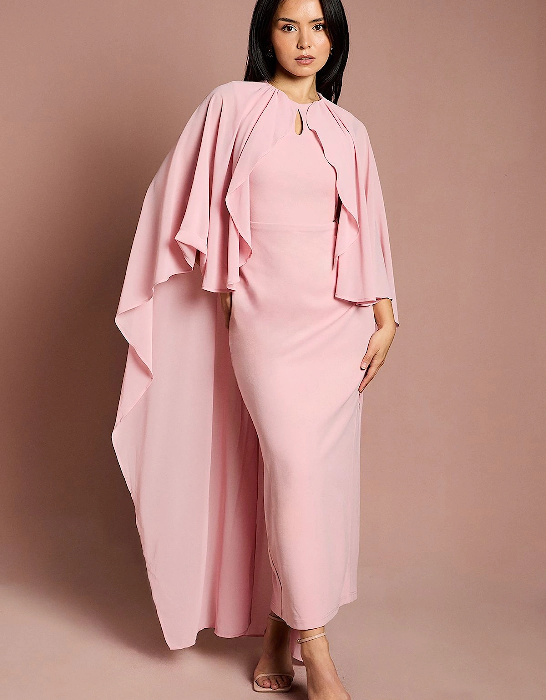 Petite Ruffle Chiffon Cape Crepe Maxi Dress, 2 of 1