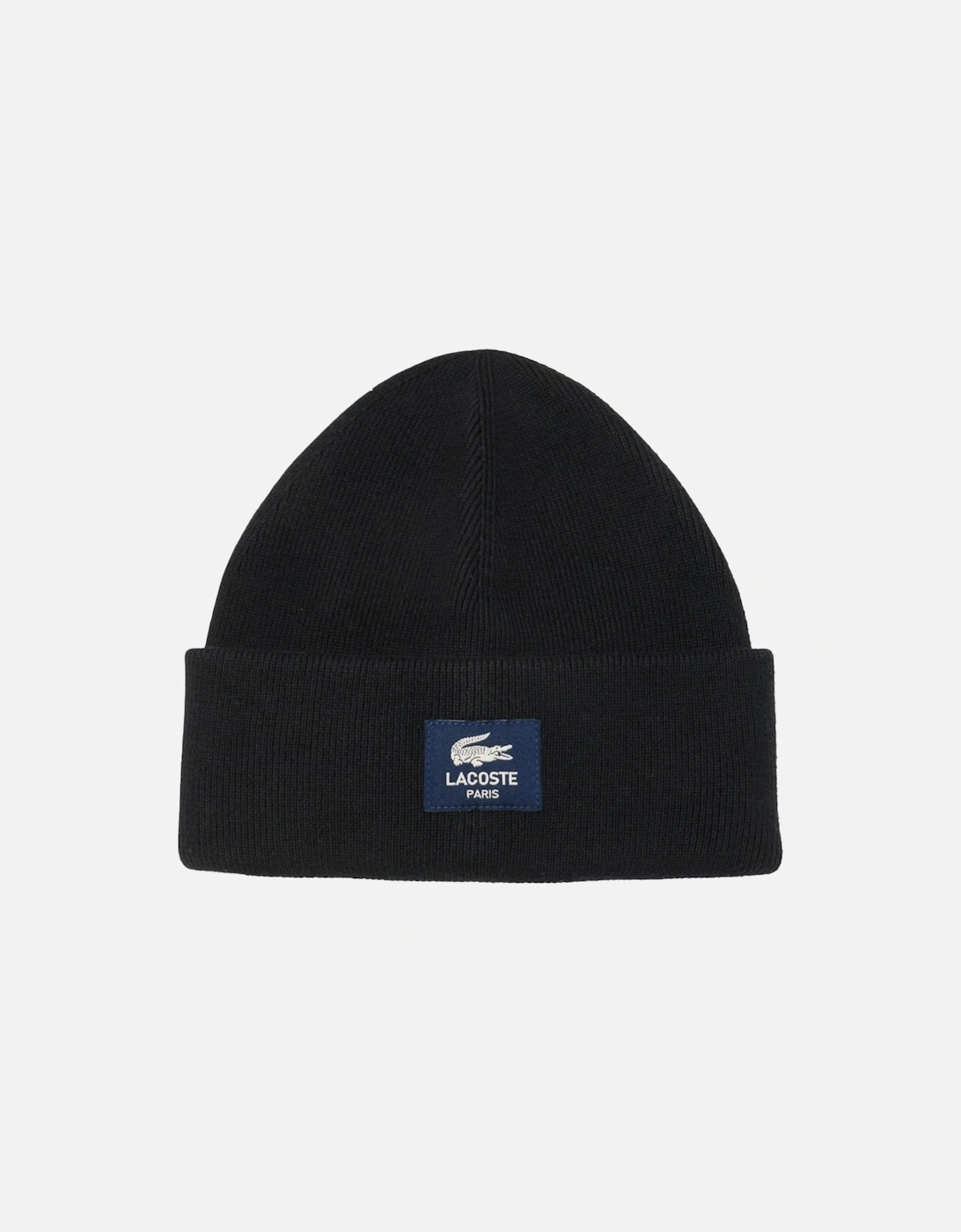 Ribbed Cotton Badge Beanie Black, 3 of 2