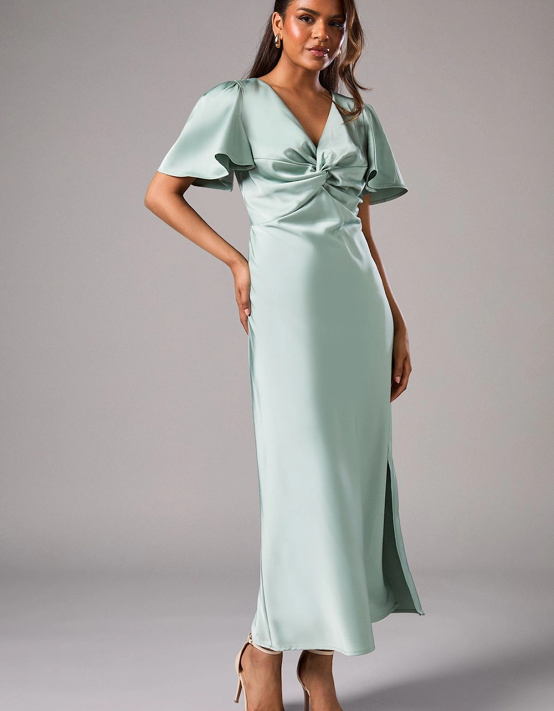 by Coast Petite Satin Twist Angel Sleeve Midi Bridesmaid Dress, 2 of 1
