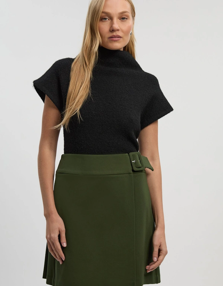 Ponte Pleat Wrap Mini Skirt