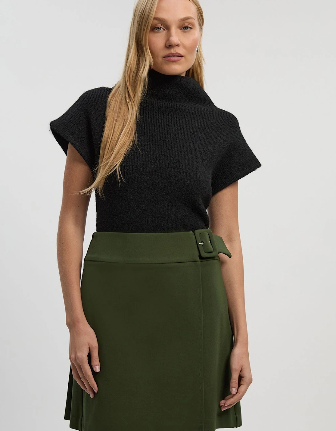 Ponte Pleat Wrap Mini Skirt, 2 of 1