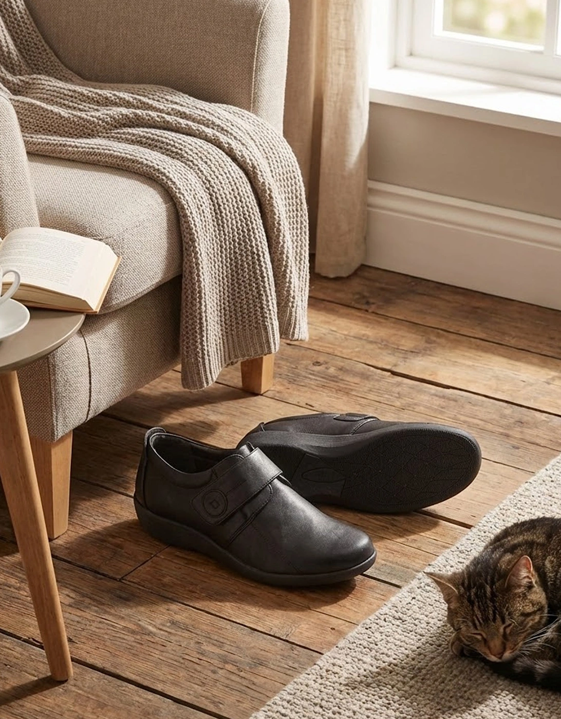 L429A Womens Wide-Fit Touch Fasten Shoes Black