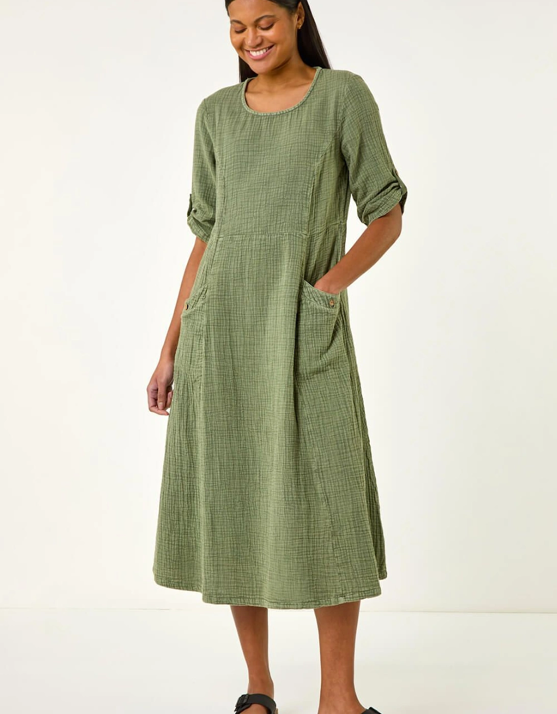 Textured A-Line Midi Dress, 2 of 1