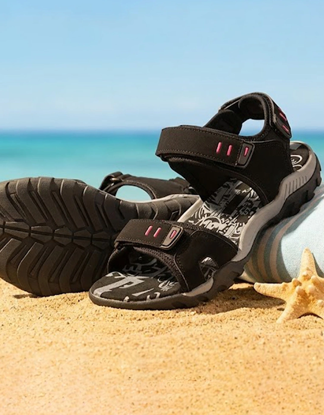 SANDY Womens Faux Nubuck Velcro Sports Sandals Black