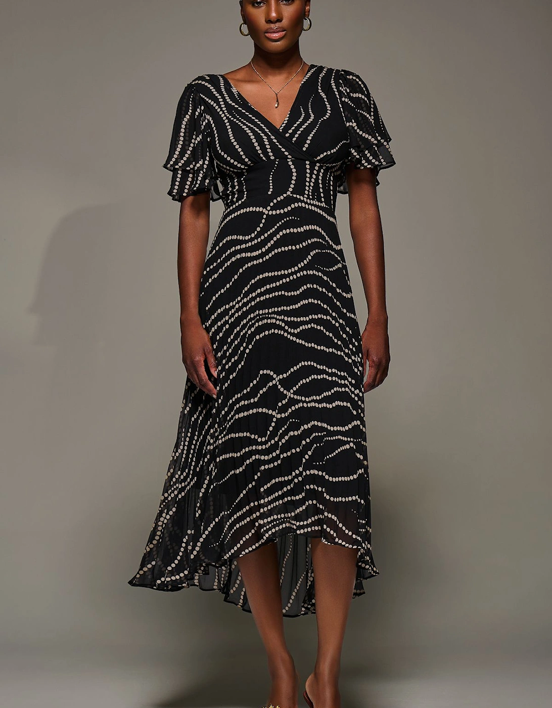 Angel Sleeve Pleated Chiffon Midaxi Dress, 2 of 1