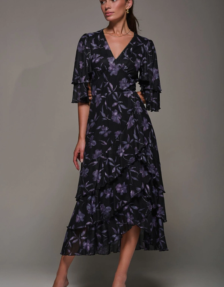 Frill Trim Mesh Maxi Dress