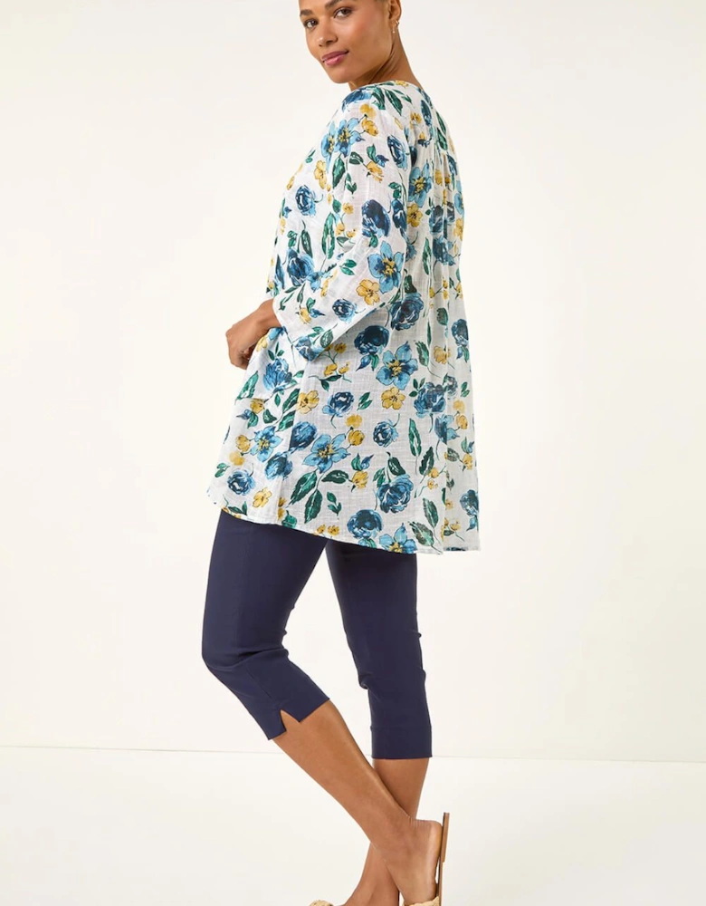 Floral Wrap Hem Tunic Top