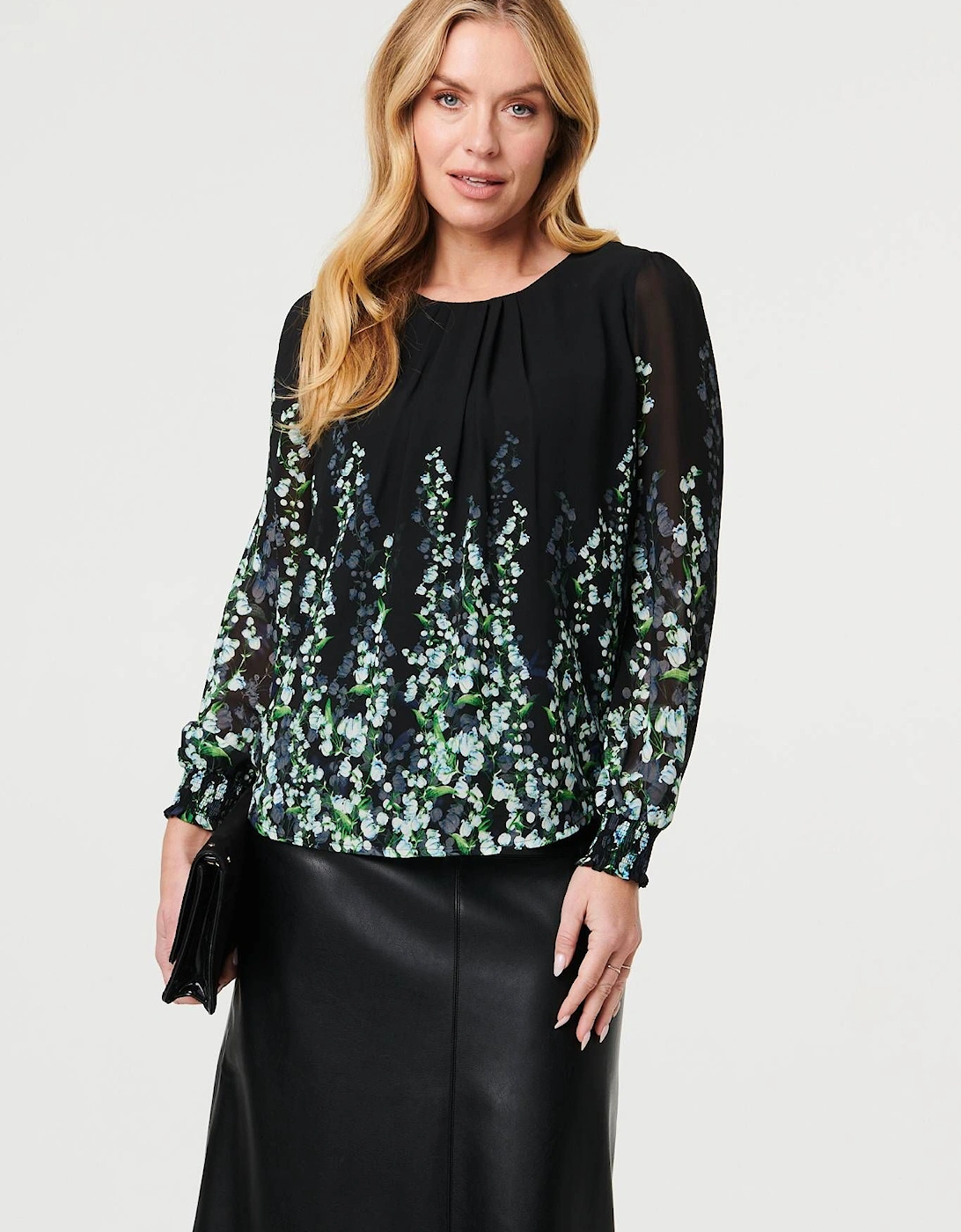 Floral Long Sleeve Semi Sheer Blouse, 2 of 1