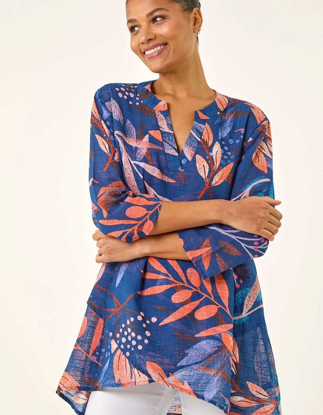 Leaf Print Wrap Front Tunic Top, 2 of 1