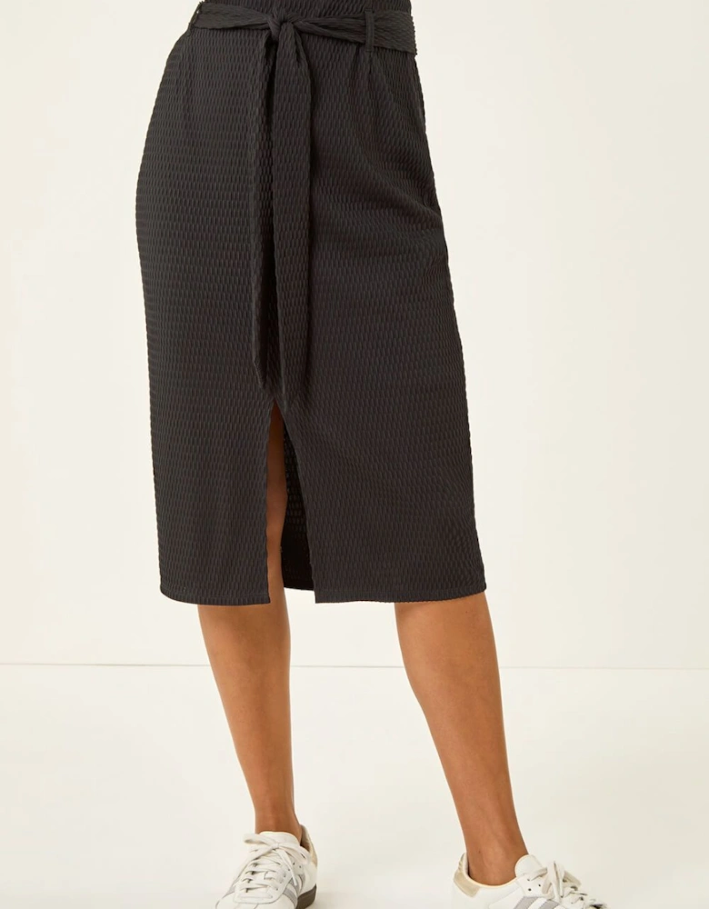 Textured Belted Pencil Skirt