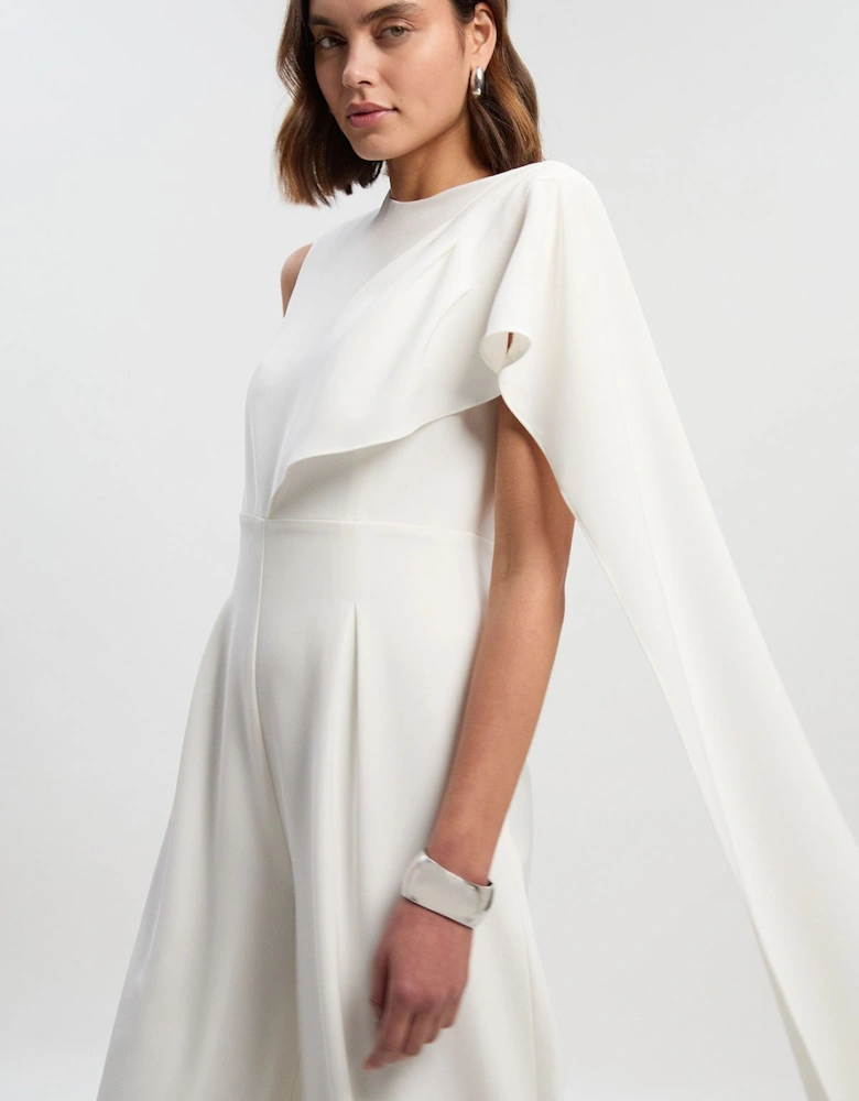 Tailored Drape Cape Wide Leg Jumpsuit