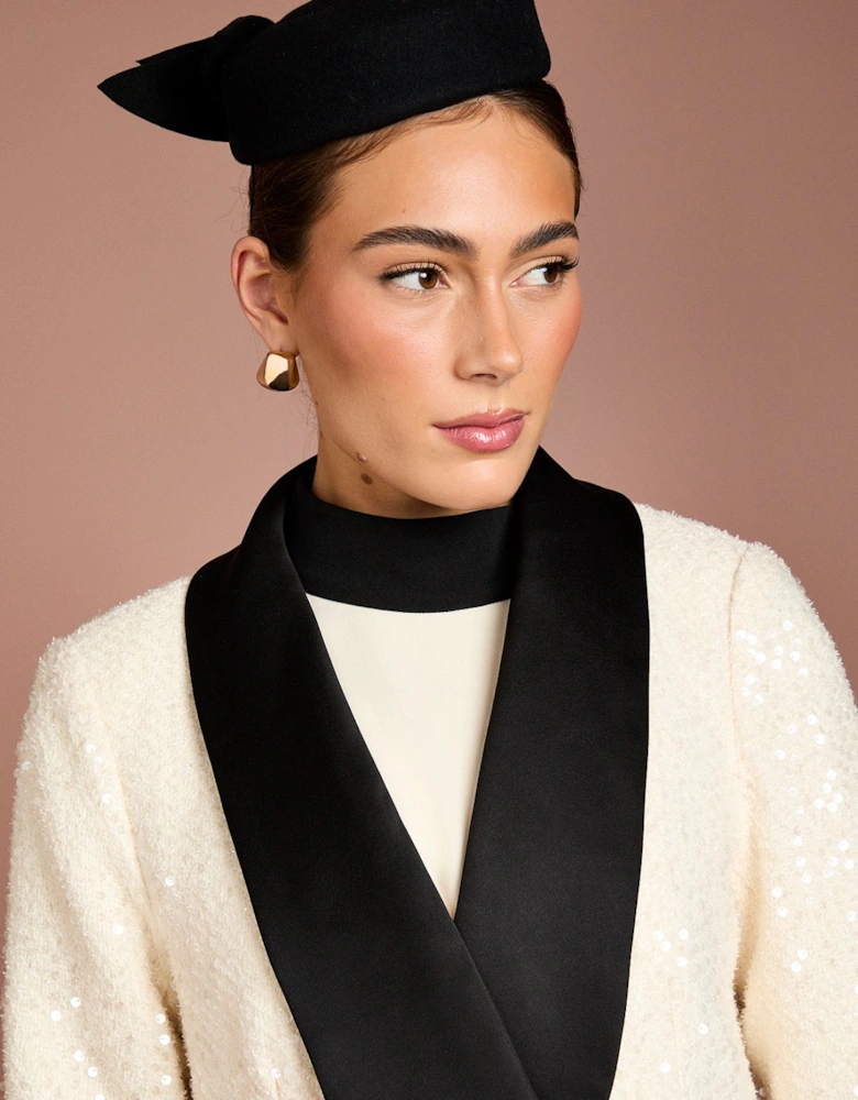 Lisa Tan Black Felt Pillbox Hat With Bow Detail