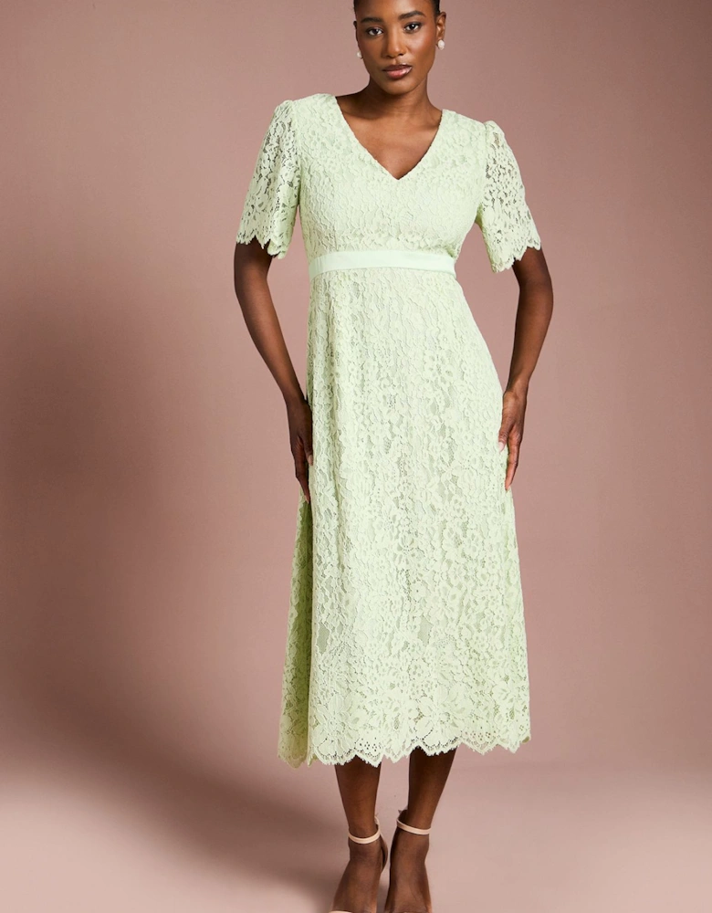 Lace Angel Sleeve Midi Dress