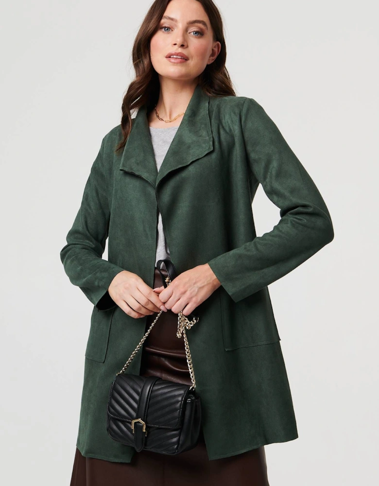 Faux Suede Collared Open Front Jacket