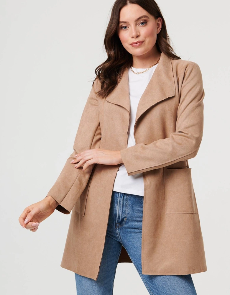 Faux Suede Collared Open Front Jacket