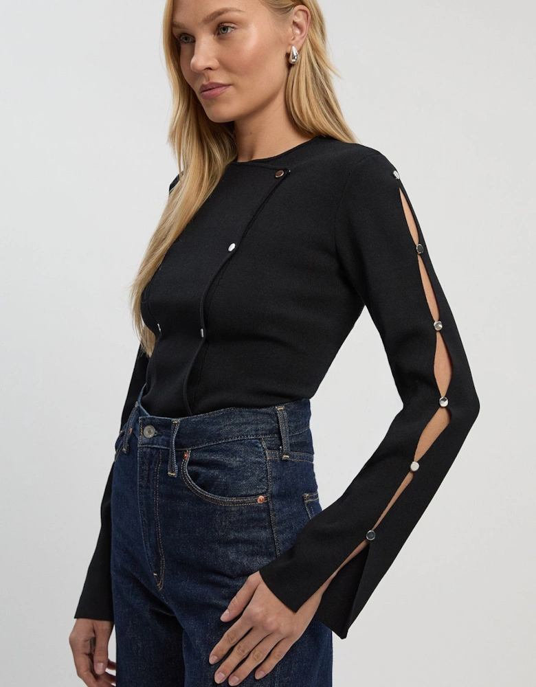 Viscose Blend Stud Detail Long Sleeve Knit Top