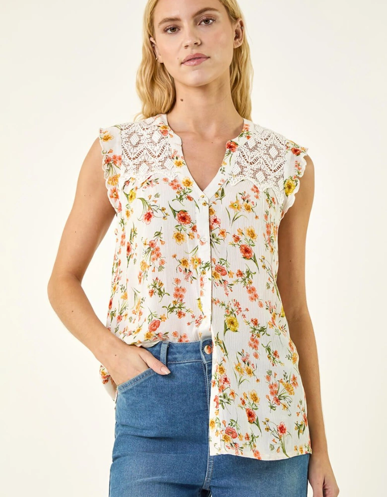 Floral Lace Sleeveless Blouse