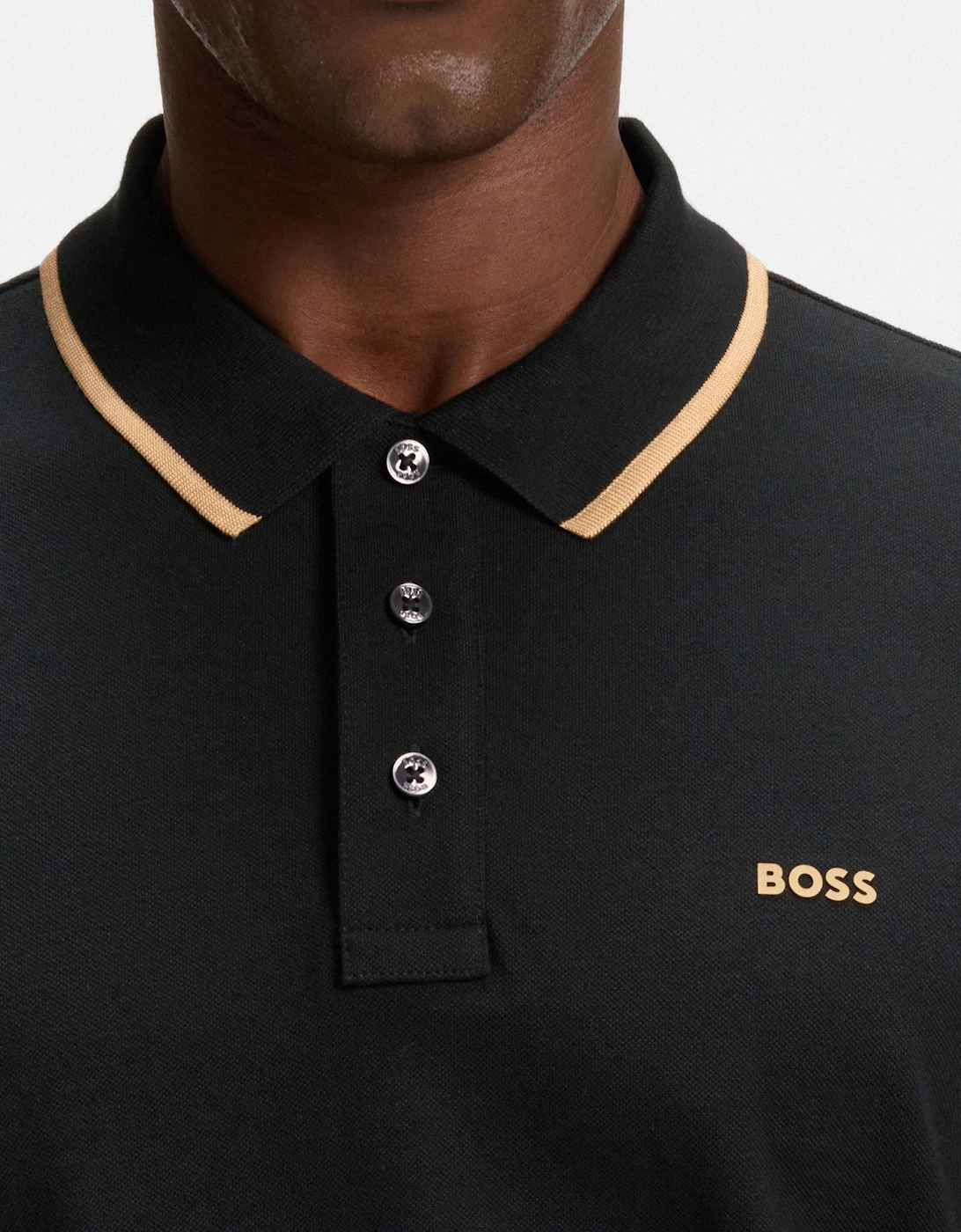 BOSS Orange Parlay 190 Mens Cotton-Piqué Polo Shirt with Contrast Tipping - Black