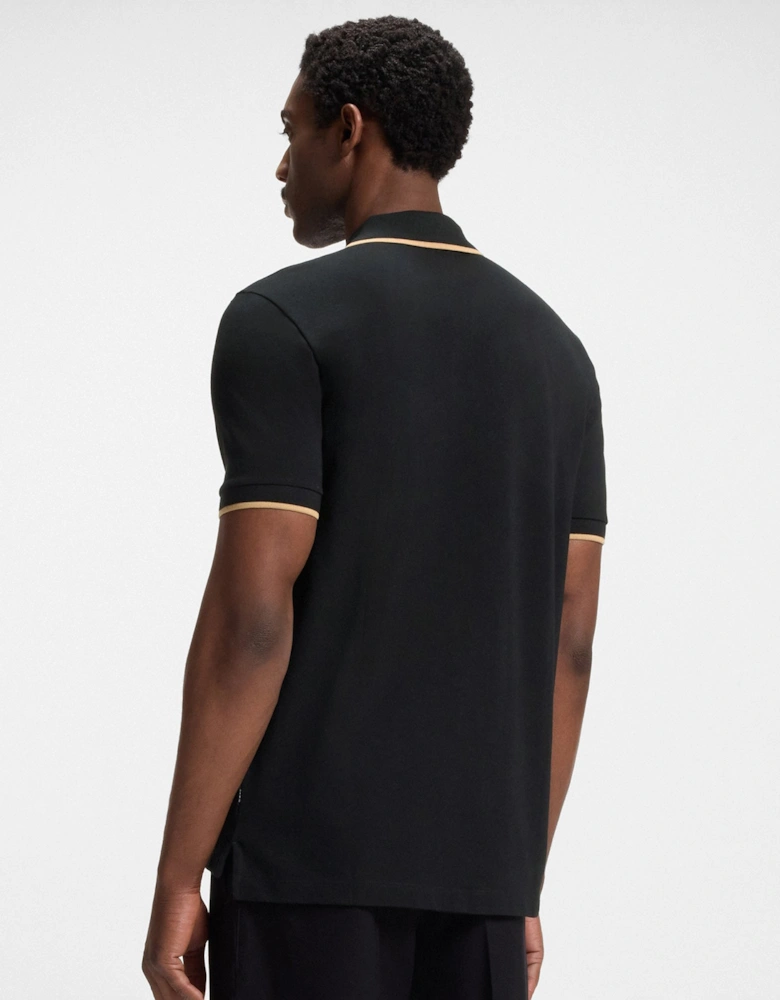 BOSS Orange Parlay 190 Mens Cotton-Piqué Polo Shirt with Contrast Tipping - Black