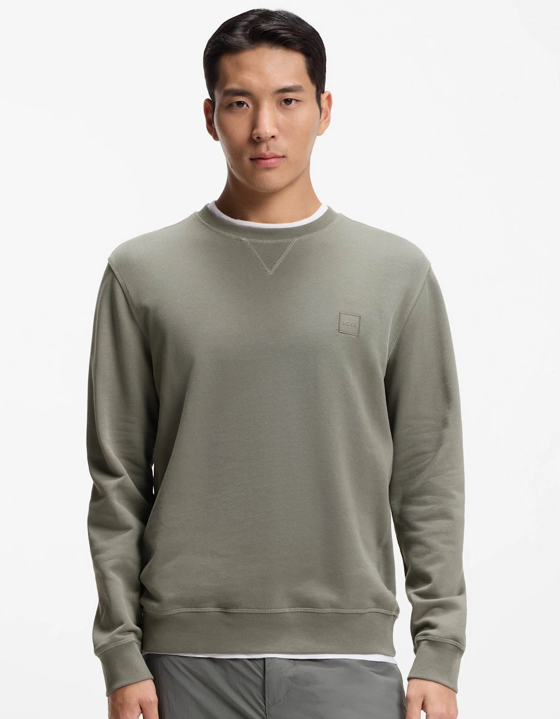 BOSS Orange Westart Mens Crew Neck Sweatshirt With Logo Patch - Open Grey 076, 5 of 4