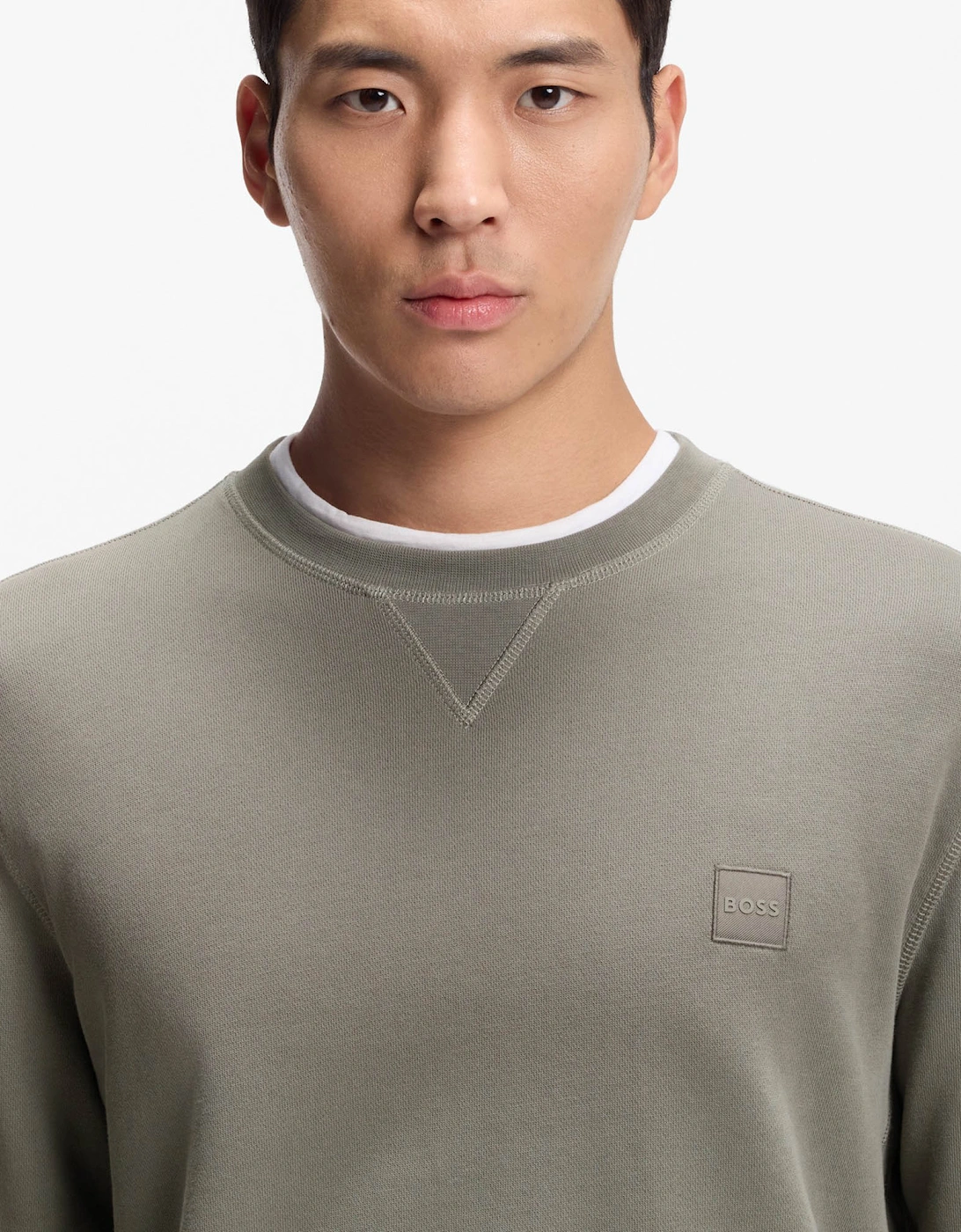 BOSS Orange Westart Mens Crew Neck Sweatshirt With Logo Patch - Open Grey 076