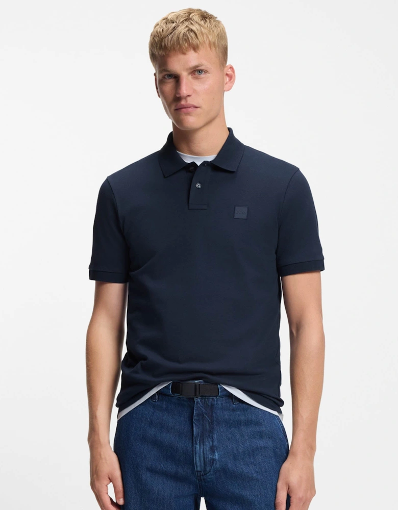 BOSS Orange Passenger Mens Stretch-Cotton Slim-Fit Polo Shirt with Logo Patch - Open Blue 464