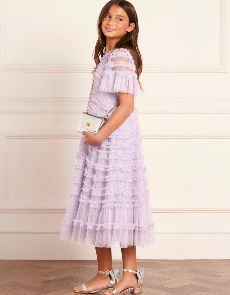 Girls Amara Ruffle Dress in Purple