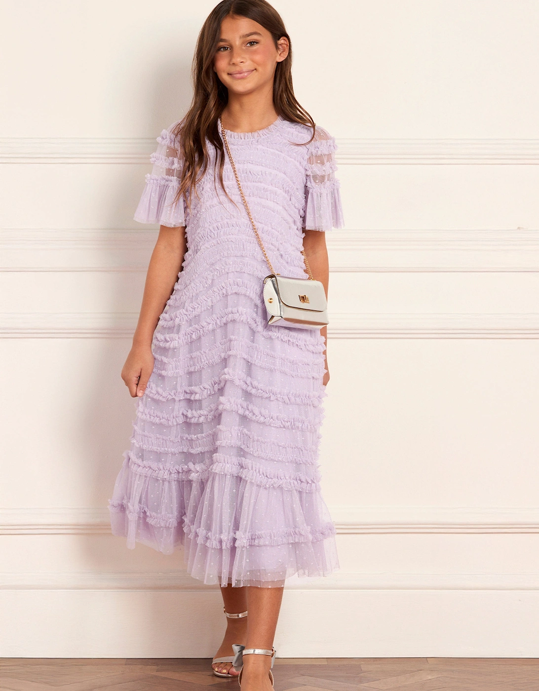 Girls Amara Ruffle Dress in Purple