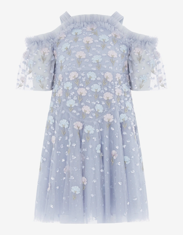 Girls Dandelion Ditsy Off Shoulder Dress in Blue