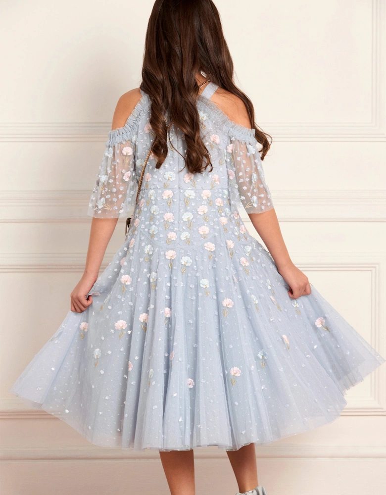 Girls Dandelion Ditsy Off Shoulder Dress in Blue