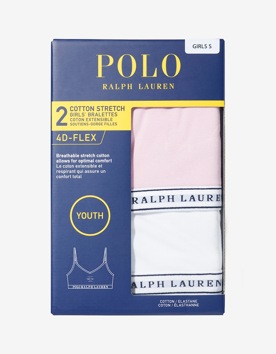 Girls 2 Pack Printed Bra Set in White