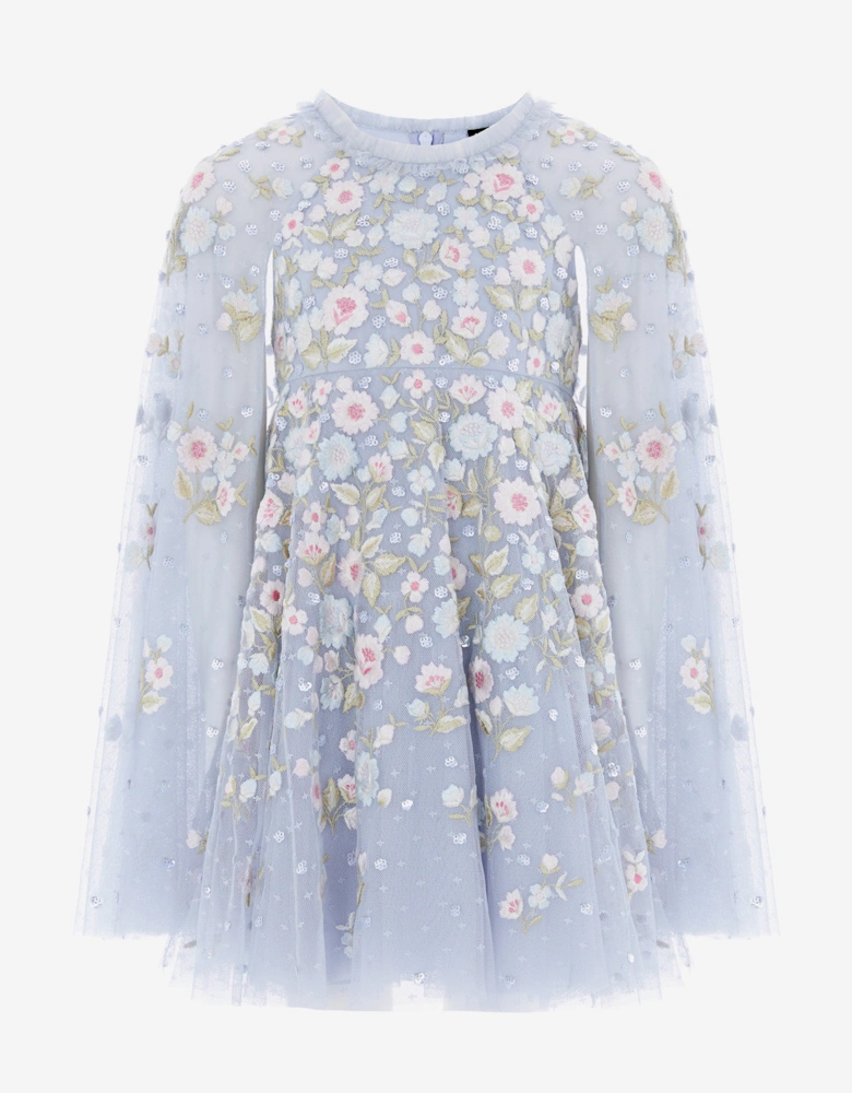 Girls Ethereal Blooms Cape Dress in Blue