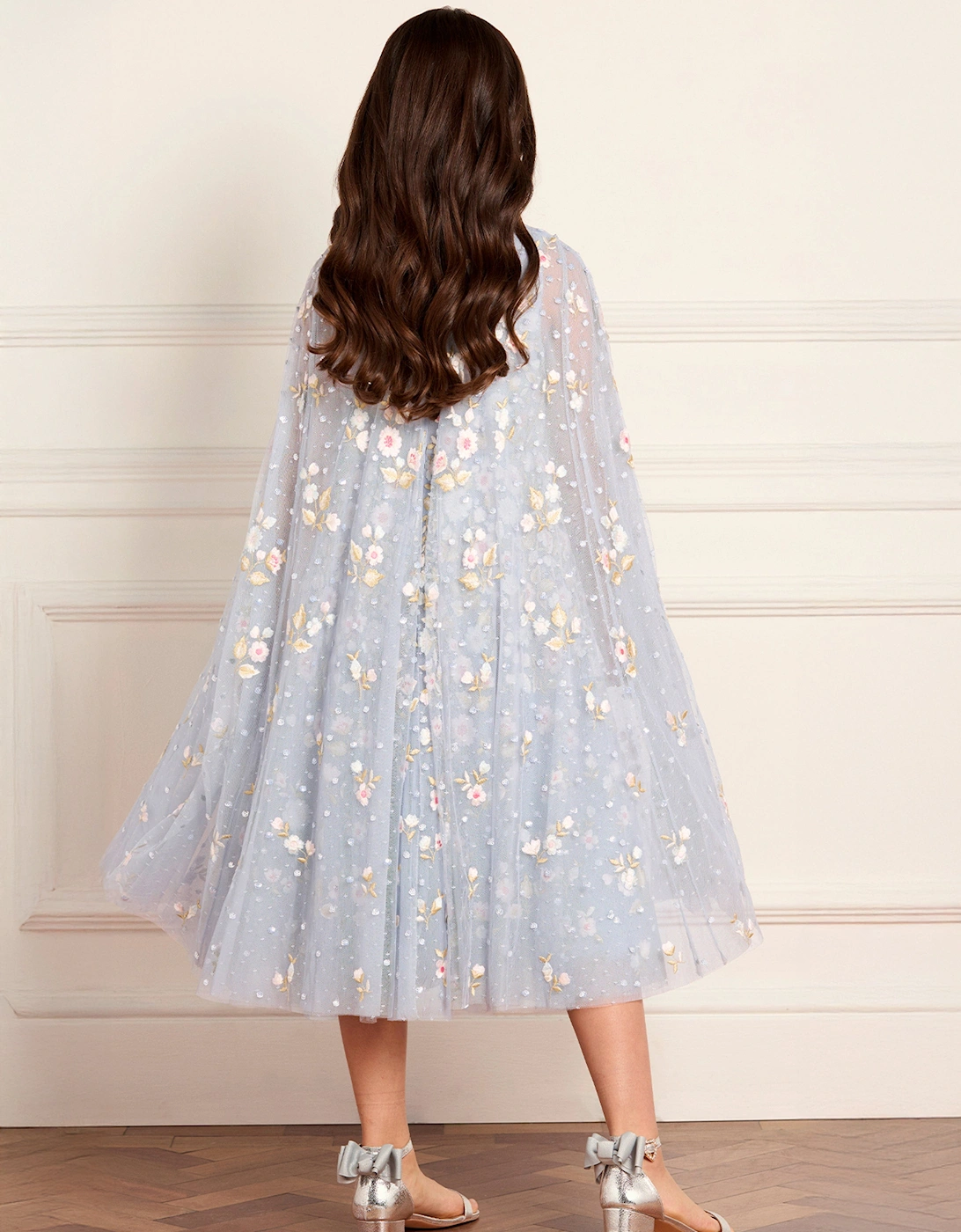 Girls Ethereal Blooms Cape Dress in Blue