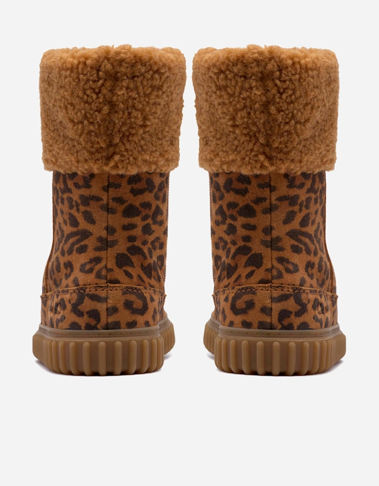 Girls Suede Leopard Cove Snug Boots in Brown