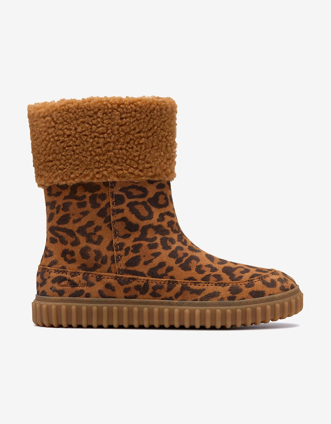 Clarks Girls Brown 'S Suede Leopard Cove Snug Boots In (Standard Fit)  Size 29.5 Kids