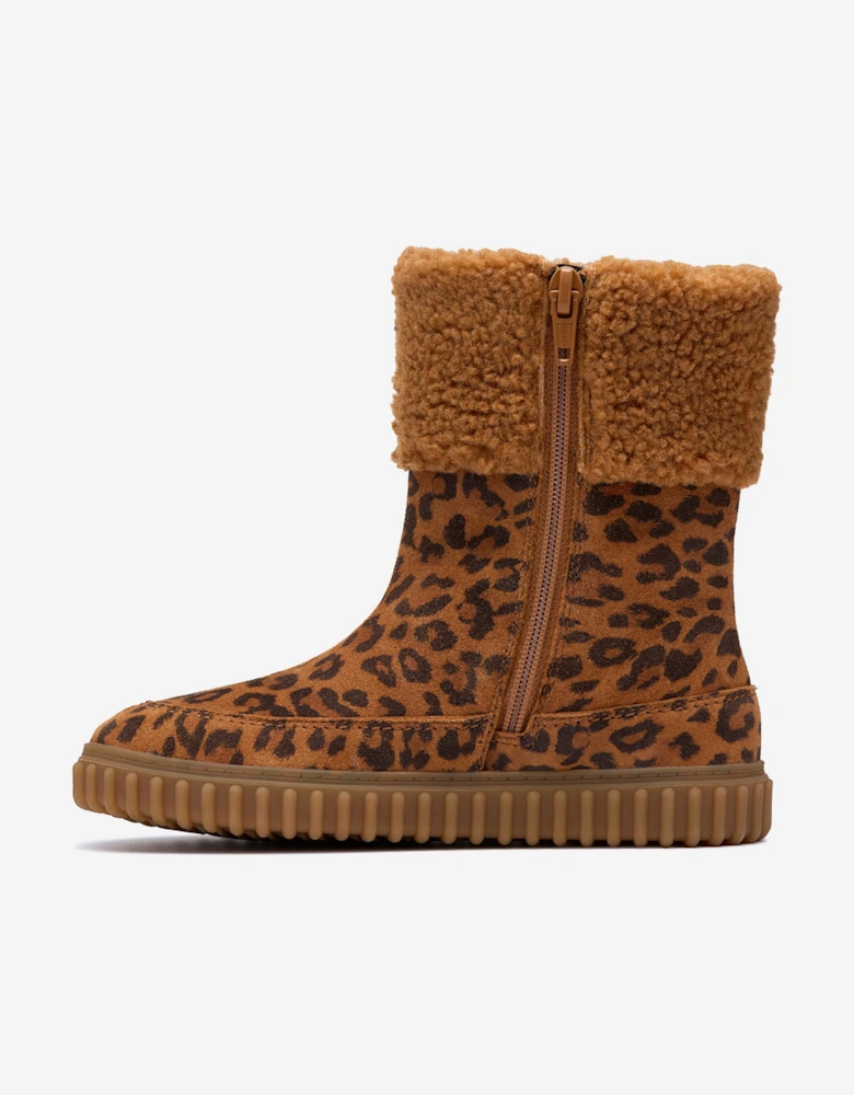 Girls Suede Leopard Cove Snug Boots in Brown
