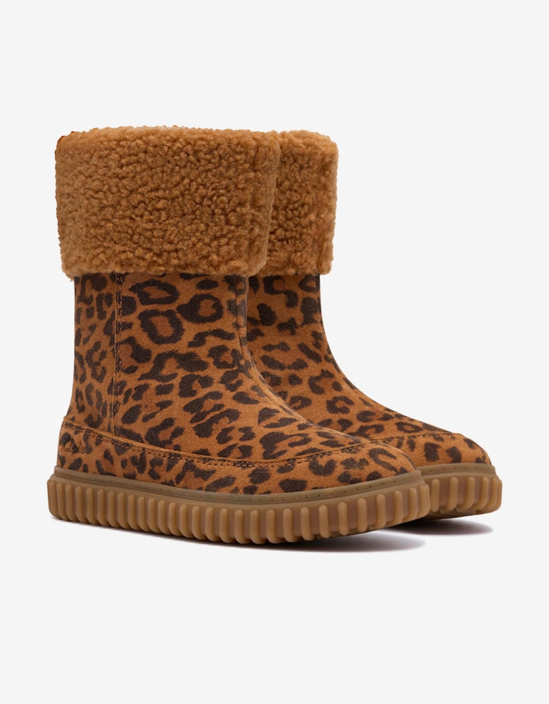 Girls Suede Leopard Cove Snug Boots in Brown