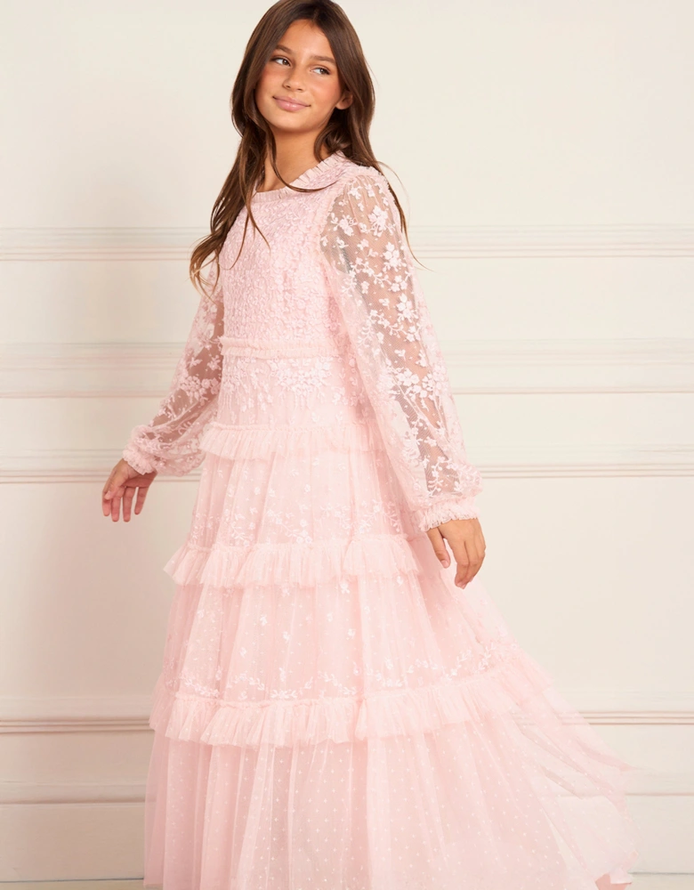 Girls Blossom Lace Gown in Pink