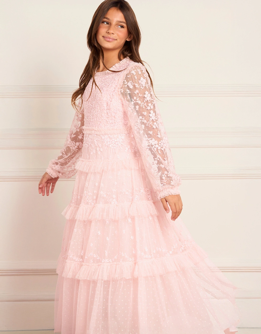 Girls Blossom Lace Gown in Pink